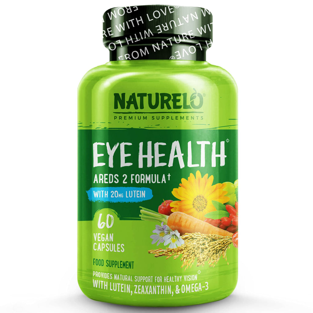 NATURELO Eye Health - AREDS 2 Formula with Lutein, Zeaxanthin, Natural Vitamin A & Vitamin E & Zinc - Best Supplement for Dry Eyes, Vision Preservation - 60 Vegan Capsules | 1 Month Supply 60 Count (Pack of 1) - BeesActive Australia