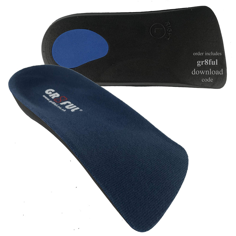 gr8ful® Orthotic Insoles for Plantar Fasciitis / Achilles Tendonitis | 1 pair | 3/4 length | Arch Support for Over Pronation & Flat Feet - Reduce Heel, Knee & Back Pain | Men Women Kids Running M M (1 Pair) - BeesActive Australia
