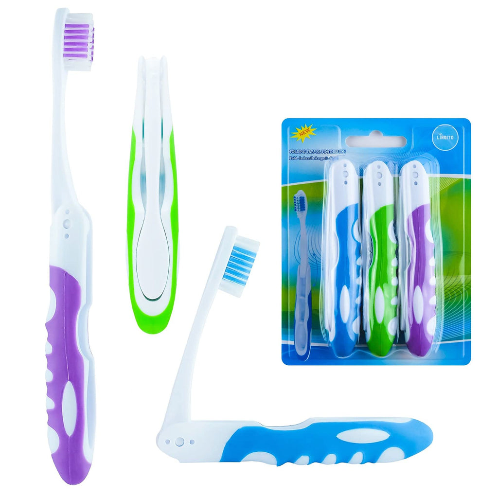 Travel Toothbrush, On The Go Folding Feature, Medium Bristle Brushes (3 Pack) 3 Count (Pack of 1) - BeesActive Australia