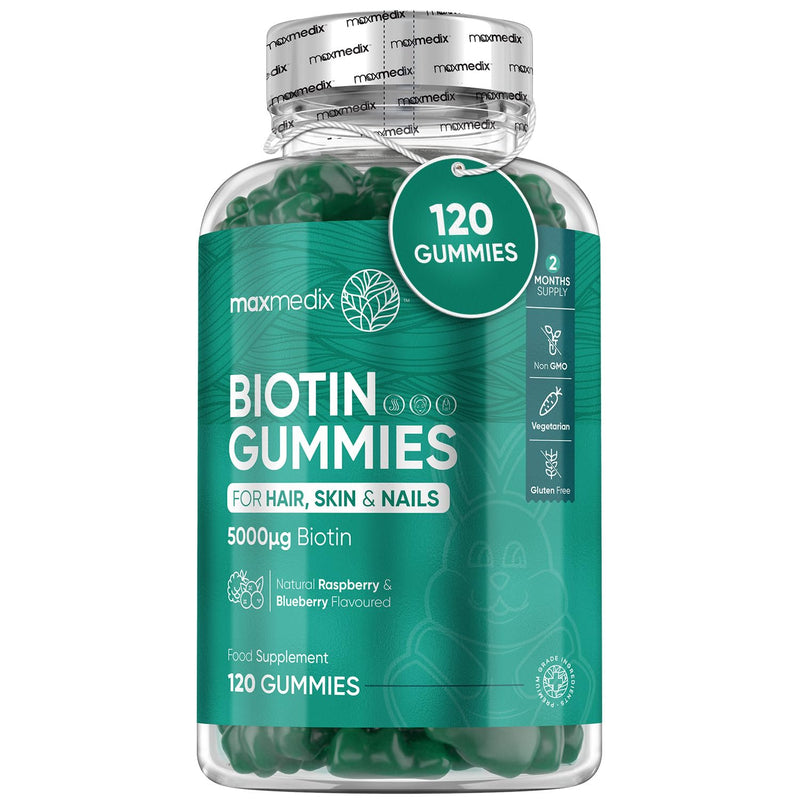 Biotin Gummies 5000mcg - with Vitamin A, B, C, D, E & Selenium � 120 Hair Nails and Skin Vitamins Gummies � Natural Berry Flavour Vitamin B7 Gummies- Lab-Tested Biotin Hair Growth Gummies - BeesActive Australia