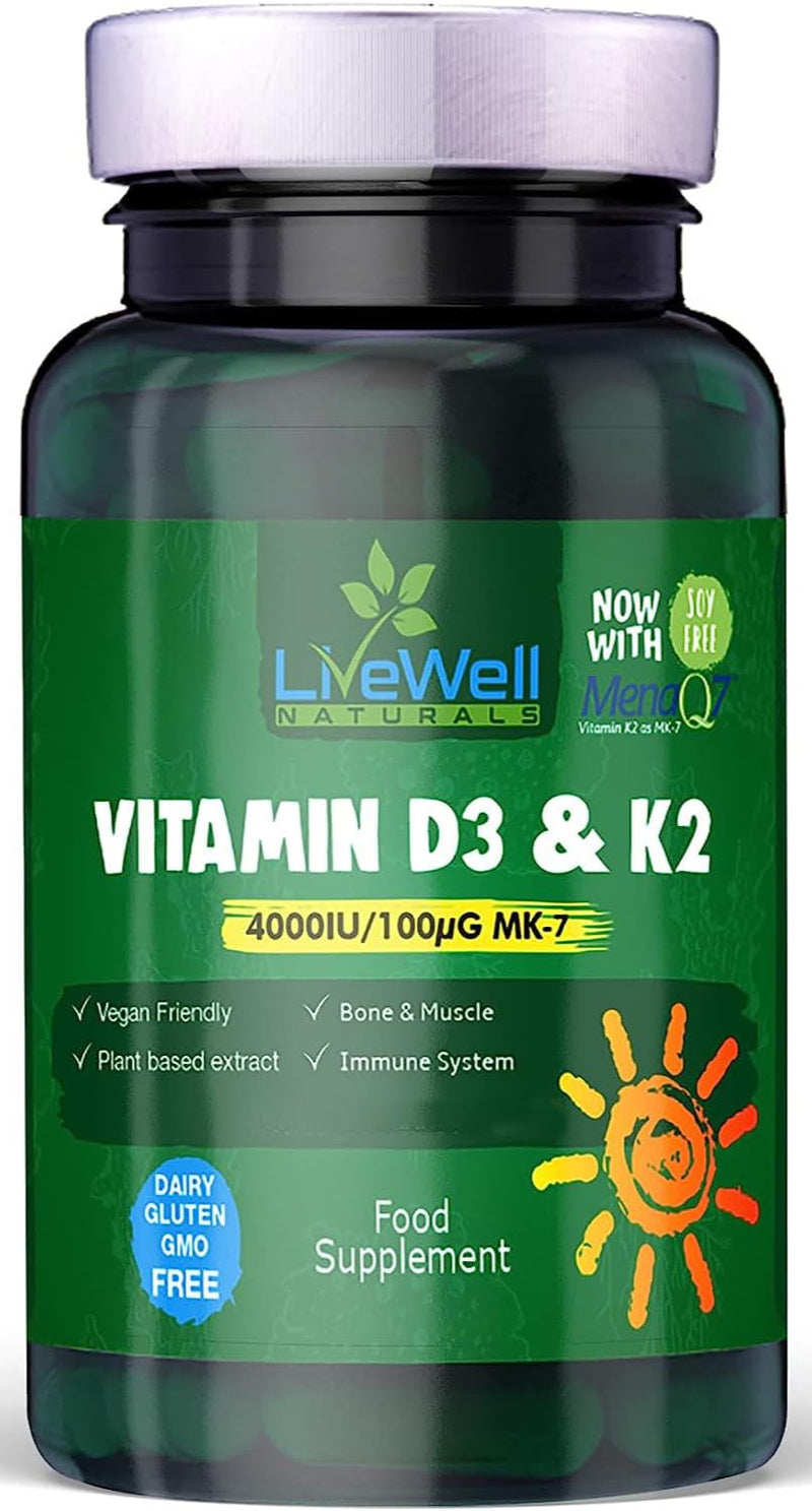 Vegan Vitamin D3 4000iu and Vitamin K2 MK7 100�g High Strength Completely Plant Based 60 Days Supply Vitamin D Vegan Tablets Gluten, GMO & Lanolin Free - BeesActive Australia