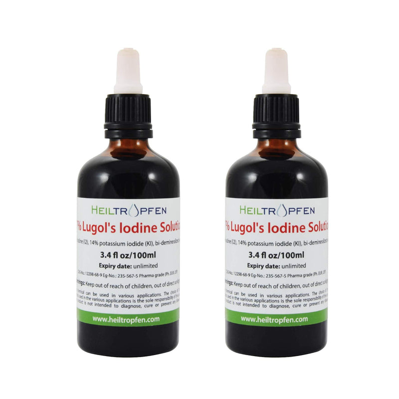 Lugols Iodine Solution 7% | Twin Pack (Two bot.) | 2X 3.4 Fl Oz | Pharmaceutical Grade | 21% Lugol's Liquid Formulation | Made with 7 Percent Iodine and 14% Potassium Iodide | Heiltropfen� - BeesActive Australia