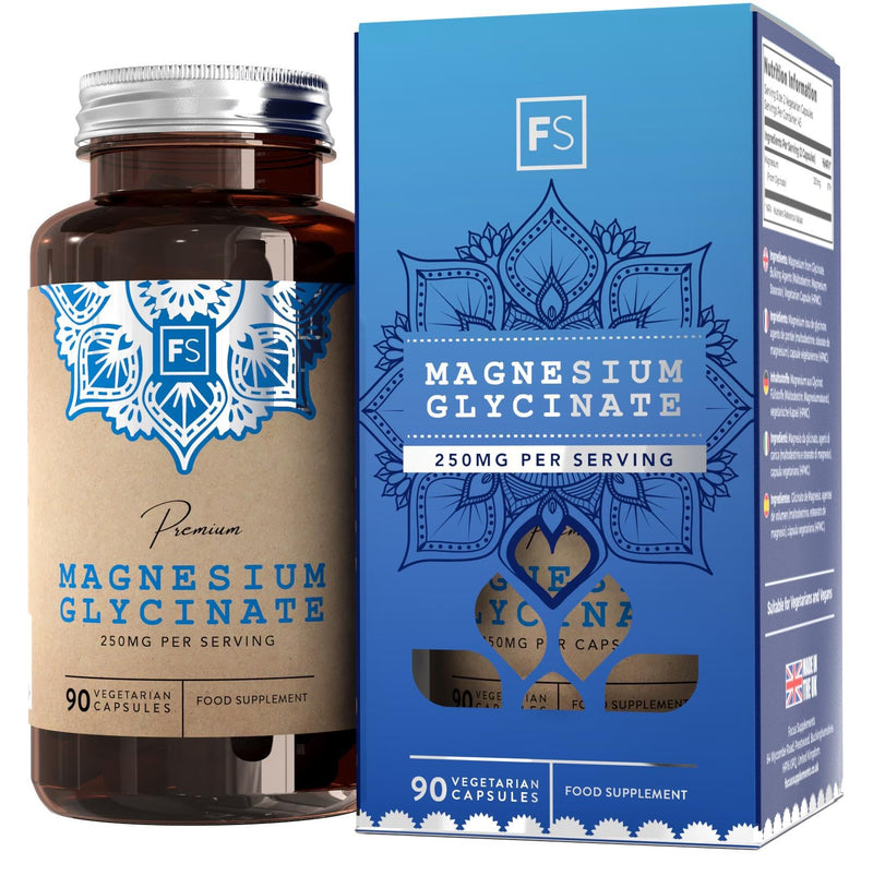 FS Magnesium Glycinate Capsules | 1250mg of Glycinate Providing 250mg of Pure Elemental Magnesium Per Serving | 90 Vegan Caps | Magnesium Supplement | Non-GMO, Gluten & Allergen Free | Made in The UK 90 Count (Pack of 1) - BeesActive Australia
