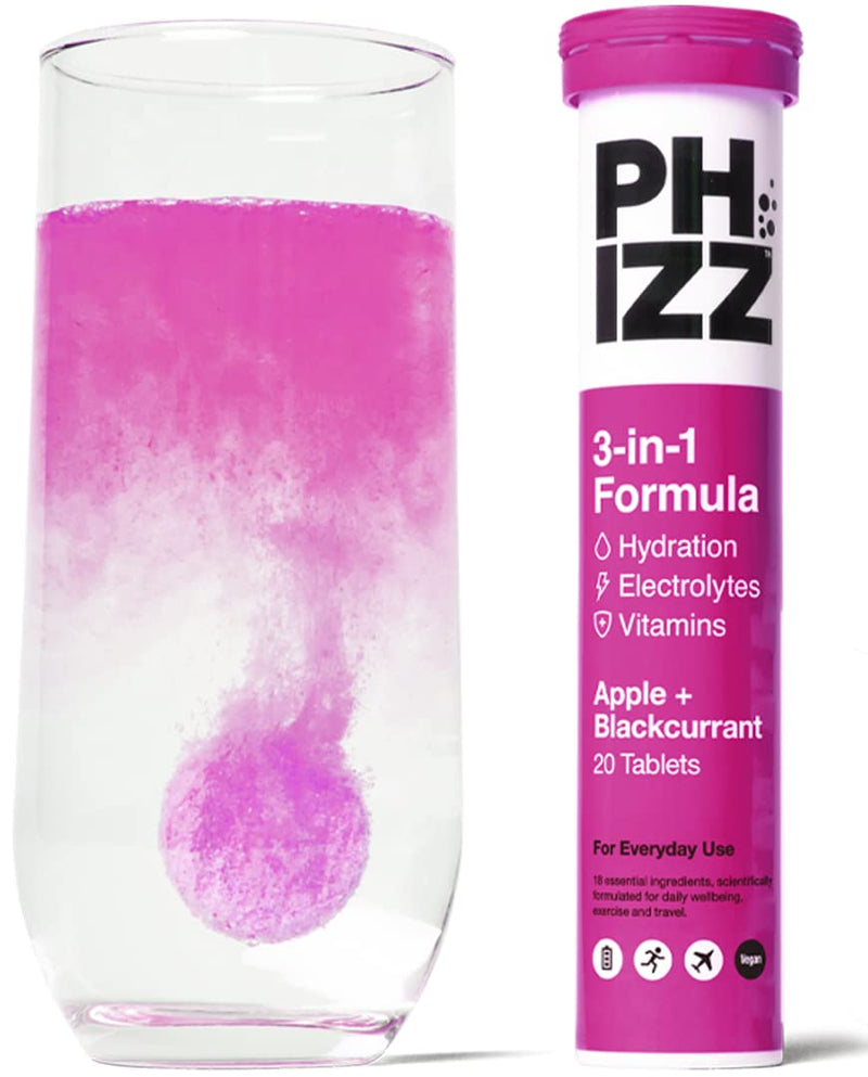 Phizz Electrolytes, Multivitamin & Hydration Tablets - 20 Effervescent Rehydration Tablets - 18 Vitamins & Minerals, Vitamin C, Vegan, Vegetarian & Low Calorie Apple & Blackcurrant 20 Count (Pack of 1) - BeesActive Australia