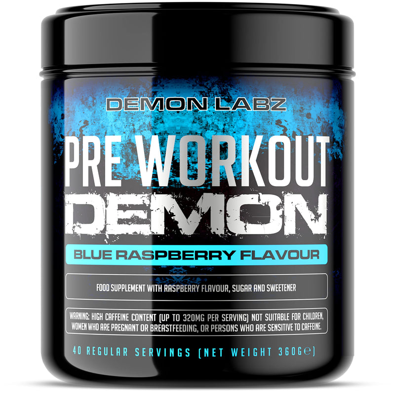 Pre Workout Demon - Hardcore Pre-Workout Powder Supplement with Creatine, Caffeine, Beta-Alanine and Glutamine (Blue Raspberry, 360g) Blue Raspberry 360 g (Pack of 1) - BeesActive Australia