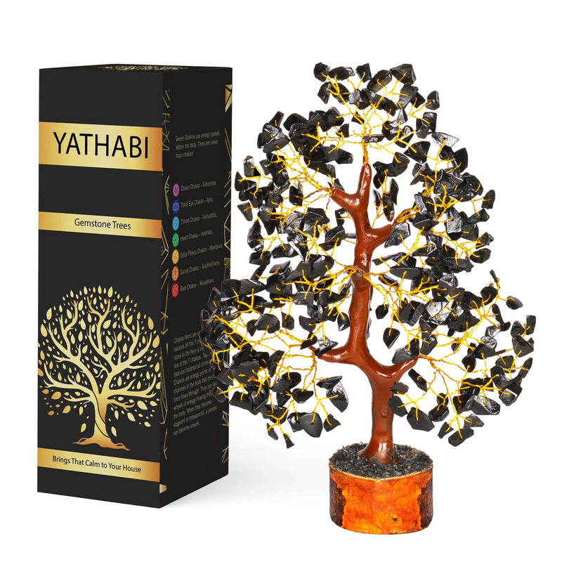 YATHABI Black Tourmaline Golden Wire Handmade Gemstone Tree Feng Shui Bonsai for Attracting Positive Energies Chakra Balancing Aura Cleansing Crystal Healing Home D�cor Size Approx. 10-12 Inch� - BeesActive Australia