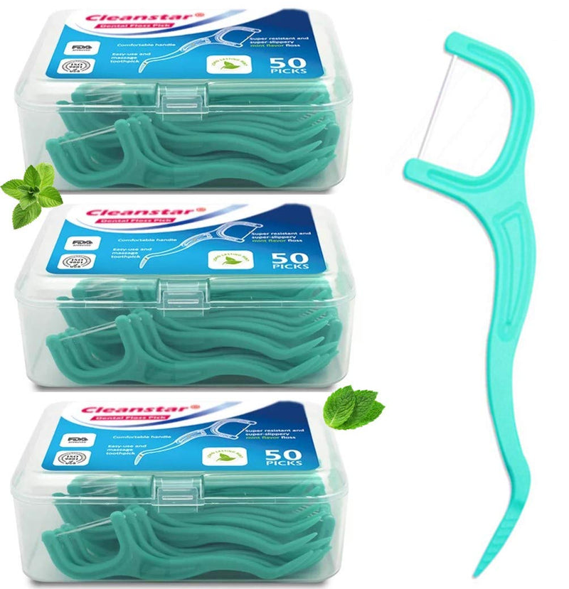 DenCare FDA & CE Certified 150pcs Mint Flavoured Floss Picks, Shred Resistant Floss Sticks,Tooth Picks,Teeth Cleaning Picks, Strong Dental Floss, Pack of 3 - BeesActive Australia