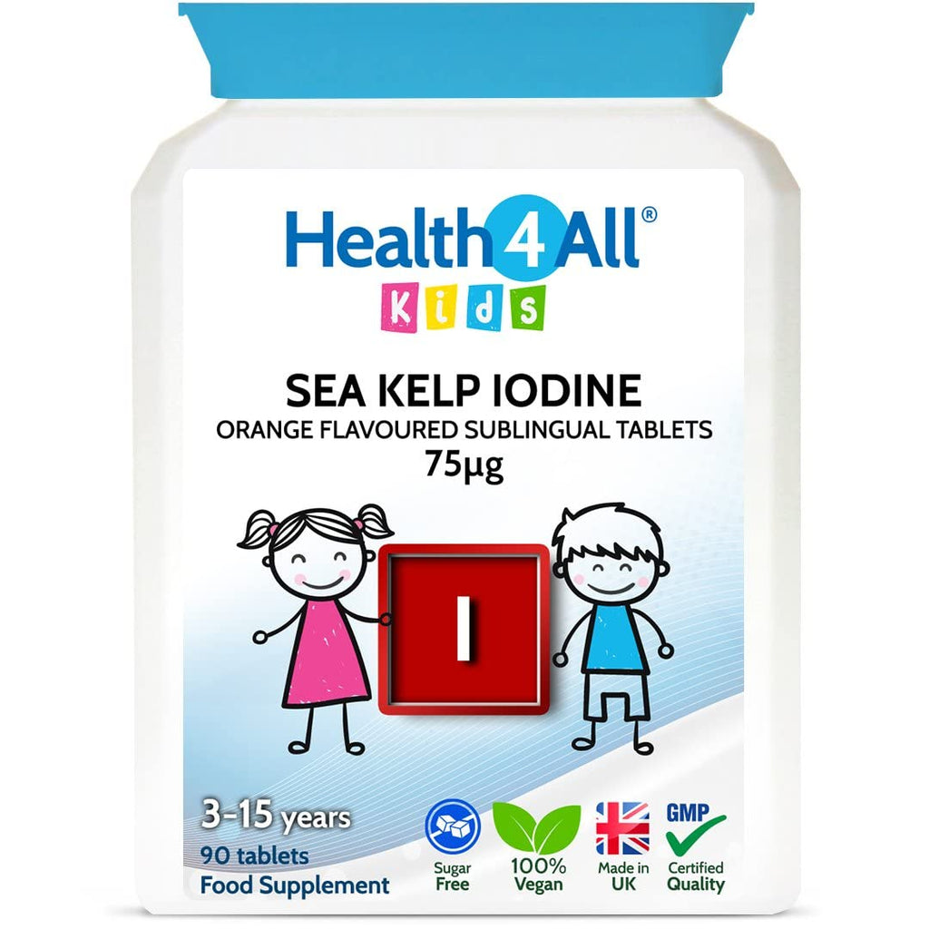Health4All Kids Sea Kelp Iodine 75mcg Sublingual 90 Tablets (V) Vegan. Natural Iodine for Children Supports Learning and Growth, Orange Flavoured Chewable Tablets 90 Count (Pack of 1) - BeesActive Australia