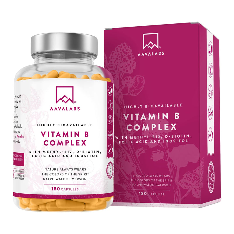 Vitamin B Complex High Strength - Includes Essential Multi B-Vitamins B12, Vitamin B6, Vitamin B1, Vitamin B5 Pantothenic Acid, Niacin, Biotin, Folate, Riboflavin, Inositol - (180 Capsule Supply) - BeesActive Australia
