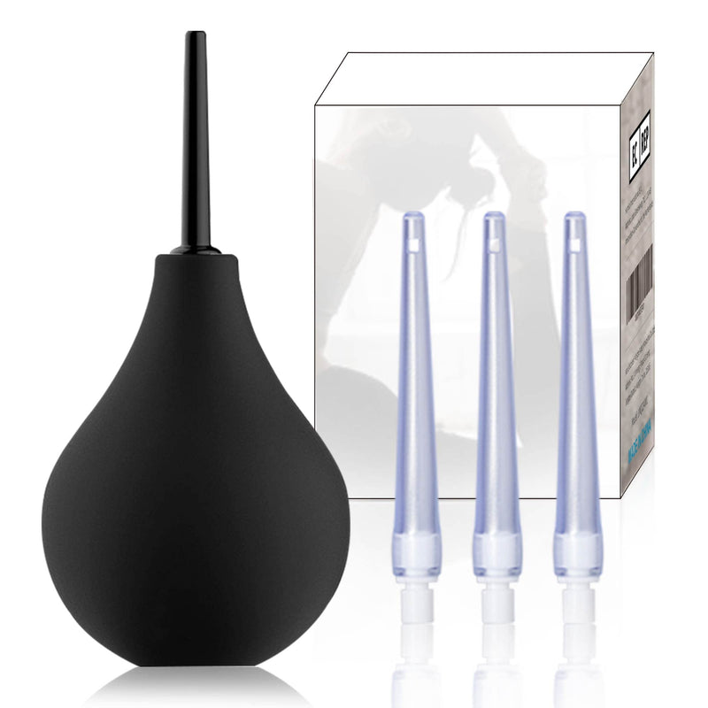 TopQuaFocus Enema Bulb Enema Kit for Constipation Douche 8Oz 4¡° Tips with 4 Replaceable Nozzles (Black) 224ml-Black - BeesActive Australia