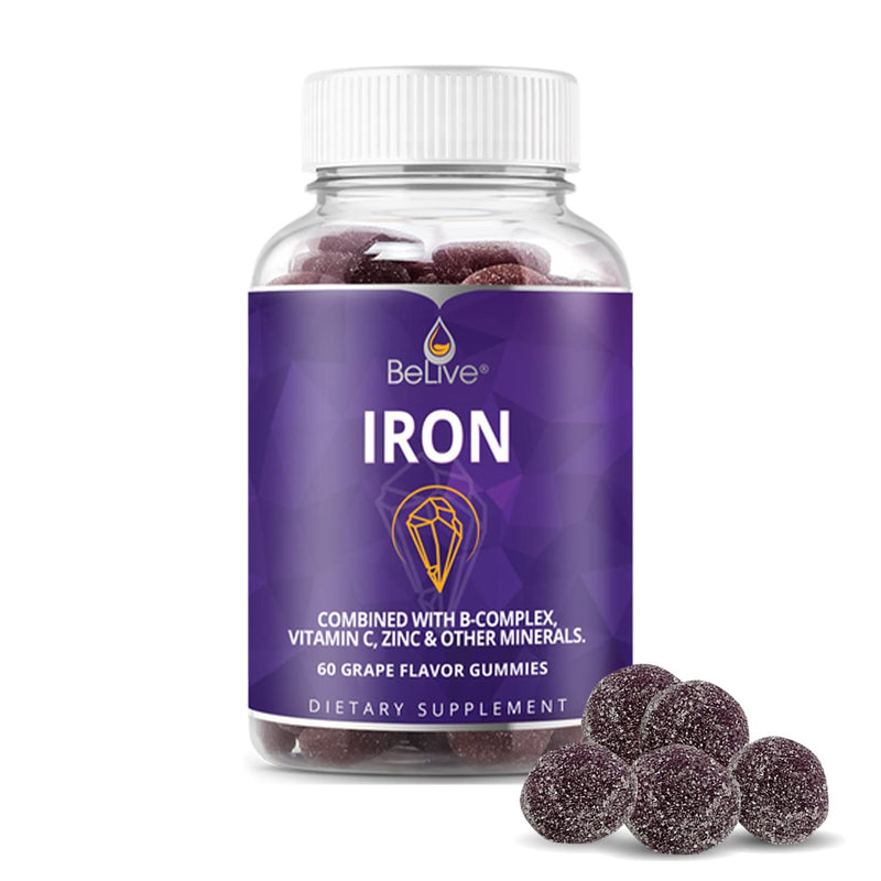 Iron Gummies Supplement with Vitamin C, A, Vitamins B Complex, Folate, Multivitamins for Women, Kids & Adults - Supports Energy, No After Taste, Vegan Supplements - Grape Flavor (60 Ct) 1 - BeesActive Australia