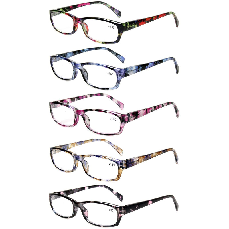 Kerecsen 5-Pack Reading Glasses Women Spring Hinge Pattern Design Glasses for Reading 5 Mix Color 2.5 x - BeesActive Australia
