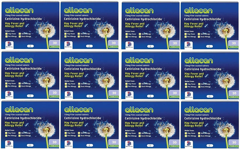 Allacan Cetirizine Hydrochloride Hayfever Allergy Tablets (30 Tablets x 12 Packs) 30 Count (Pack of 12) - BeesActive Australia