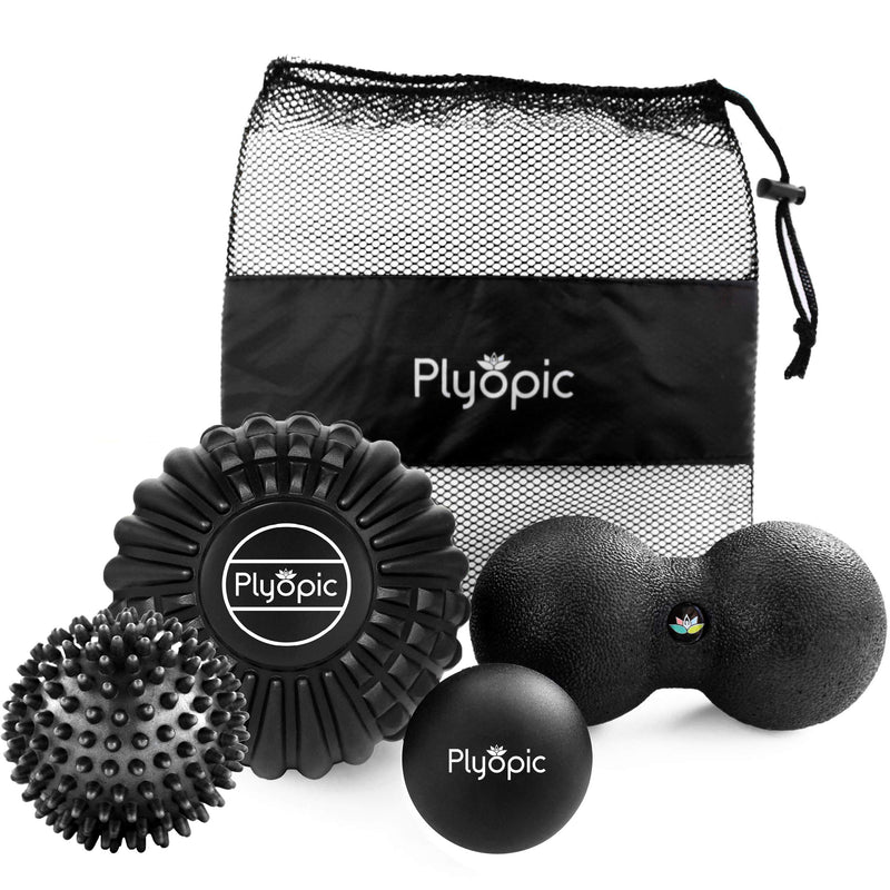 Plyopic Deep Tissue Massage Ball Set � Set of 4: Lacrosse, Spiky, Peanut and 5� Foam Roller Massager Balls | For Muscle Pain, Mobility Therapy, Myofascial Release and Trigger Point Relief - BeesActive Australia