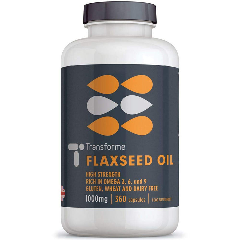 Transforme Flaxseed Oil Capsules 1000mg, Cold Pressed Omega 3 6 9, 365 Softgels, High in Alpha Linolenic, Linoleic & Oleic Acid, 2000mg Serving, Lactose & Gluten Free, 6 Month Supply 90 Count (Pack of 1) - BeesActive Australia
