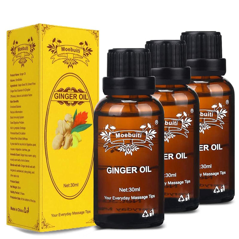 Ginger Essential Oil, Lymphatic Drainage Ginger Oil, Ginger Massage Oils, Belly Drainage Ginger Oil, Ginger Essential Oils for Massage Lymphatic Drainage, Aromatherapy 30 ml (Pack of 3) - BeesActive Australia