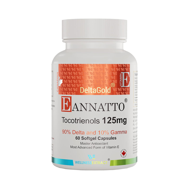 E Annatto Tocotrienols Deltagold 125mg, Vitamin E Tocotrienols Supplements 60 Softgel, Tocopherol Free, Supports Immune Health & Antioxidant Health (90% Delta & 10% Gamma) (Pack of 1) - BeesActive Australia