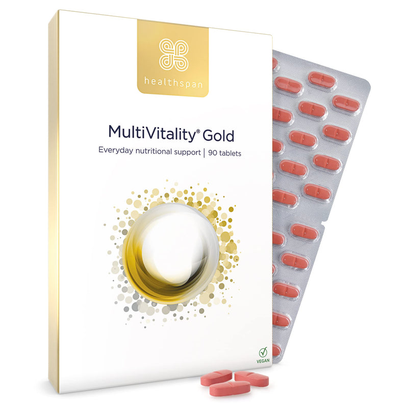 Healthspan Multivitamin Gold (90 Tablets) | A-Z Formulation | Wellbeing & Immune Support | Algal Source Vitamin D3 | Vitamins A, B, C, D, E & K | Calcium, Iron, Magnesium, Selenium & Zinc | Vegan 90 Count (Pack of 1) - BeesActive Australia