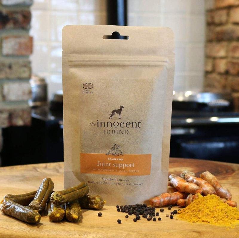 The Innocent Hound Joint Support Treats | Premium Sausages with Chicken, Turmeric & Pepper | Supports Hip & Joint Health | Grain-Free & Hypoallergenic | Dog Joint Supplements | 500g