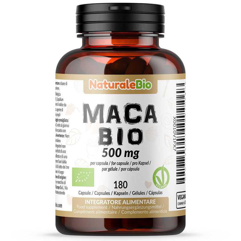 Organic Maca Capsules, 500mg - 180 Capsules. Gelatinised, Natural and Pure, from Organic Peruvian Maca Root. Vegetarian and Vegan Friendly. NaturaleBio - BeesActive Australia