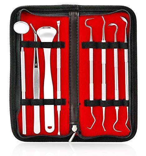 Dental Tools Kit Xpassion Professional Smile Dent Pro Teeth Cleaning Set 8pcs Dental Pick Stainless Steel Dental Hygiene Pack with Tooth Scraper Tartar Dental Scaler Tweezers Mouth Mirror - BeesActive Australia