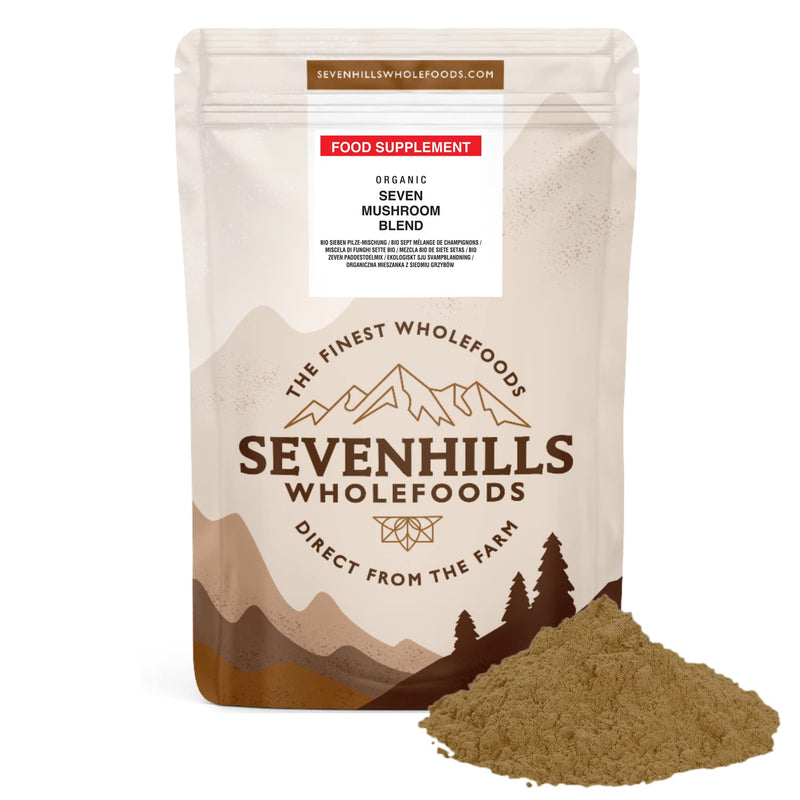 Sevenhills Wholefoods Organic 7 Mushroom Blend Powder 500g with Reishi, Chaga, Shiitake, Maitake, Lion's Mane, Cordyceps & Tremella 500 g (Pack of 1) - BeesActive Australia