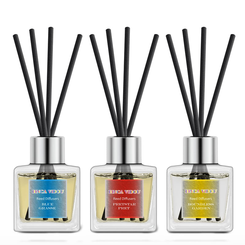 binca vidou Reed Diffuser 50ml - Peony Basil Mimosa Scented Oil Reed Diffuser Set with 18 Sticks - 50 Days Lasting & Strong Aroma - Home Fragrance Diffuser for Bedroom Bathroom Office - Pack of 3 Mimosa, Basil, Peony - BeesActive Australia