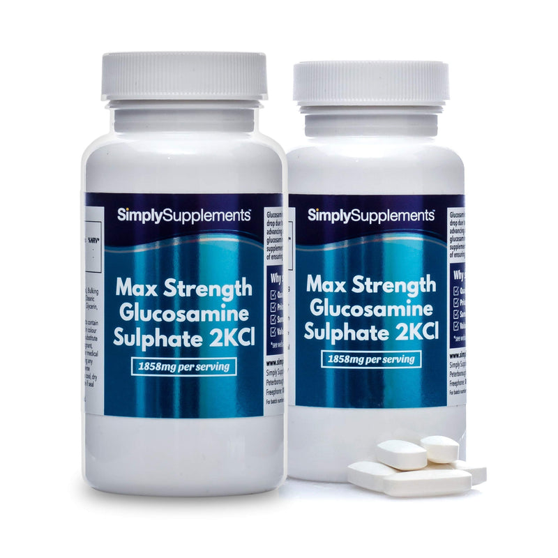 Maximum Strength Glucosamine Sulphate 2KCl | 1858mg Per Serving | 2 x 180 Tablet Bottles = 360 Tablets Total | Manufactured in The UK - BeesActive Australia