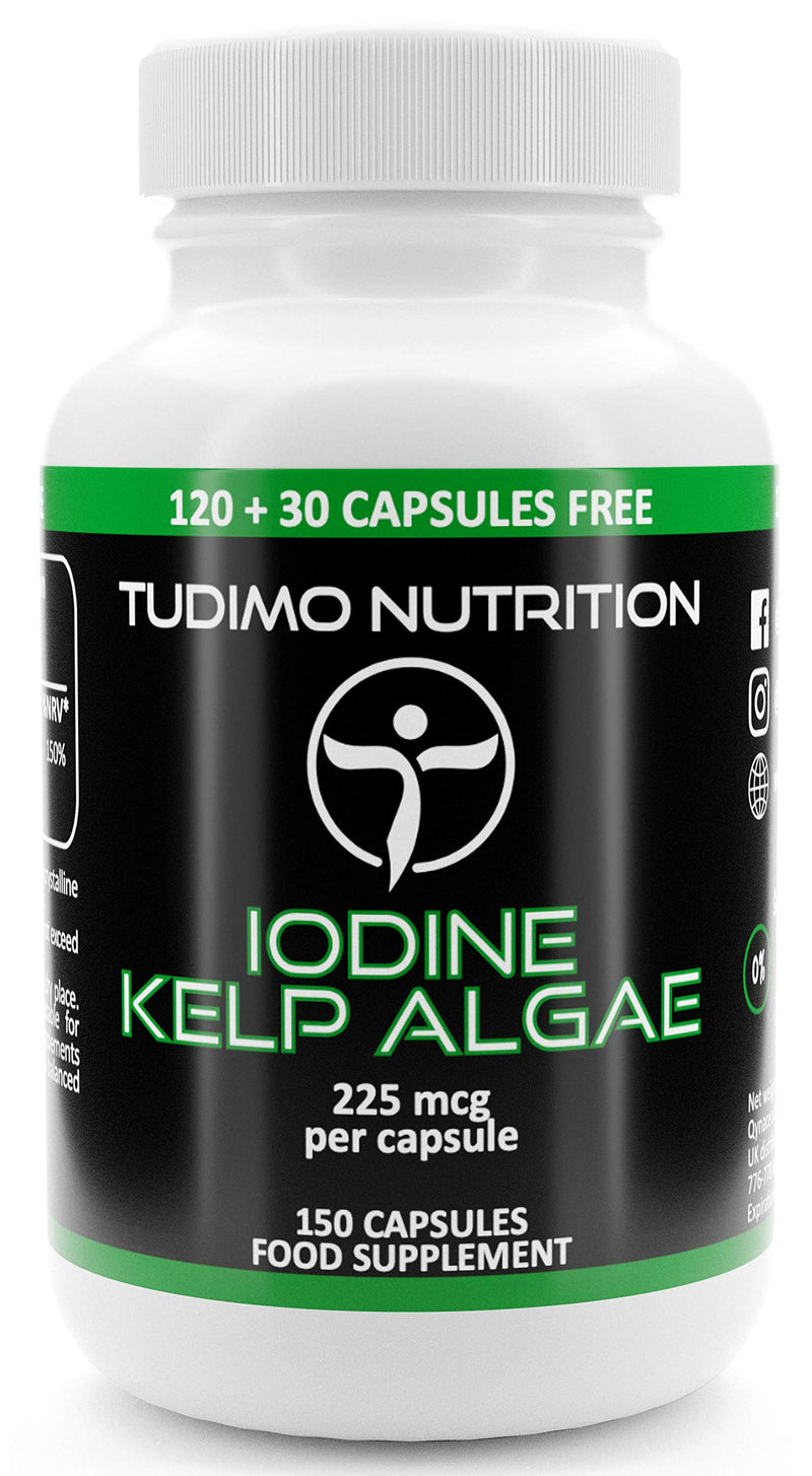 Iodine Sea Kelp Capsules - 225mcg of Kelp Algae Extract - 150 pcs (5 Month Supply) of Rapidly Disintegrating Capsules, Each with 225 mcg of Premium Quality & Pure Iodine SeaKelp Powder - BeesActive Australia