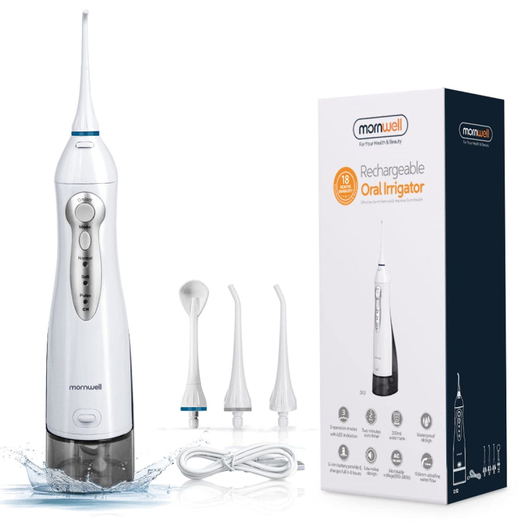 Mornwell Water Flosser Portable Dental Oral Irrigator with 300ML Water Tank, Teeth Cleaner with 3 Modes, USB Rechargeable, 4 Jet Tips for Travel & Home Use - BeesActive Australia