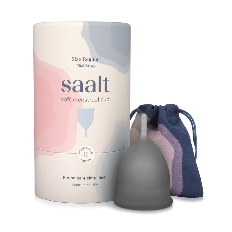 Saalt Soft Menstrual Cup - Super Soft and Flexible - Best Sensitive Cup - Wear for 12 Hours - Made in USA (Grey, Regular) Grey - BeesActive Australia