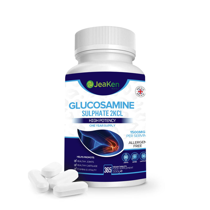 JeaKen - Glucosamine Sulphate 2KCL, 1500 mg Joint Health, Bone Cartilage and Knee Support, Potent Glucosamine Sulphate with Cod Liver Oil and Collagen Supplements for Women and Men, No Gluten and Soy - BeesActive Australia
