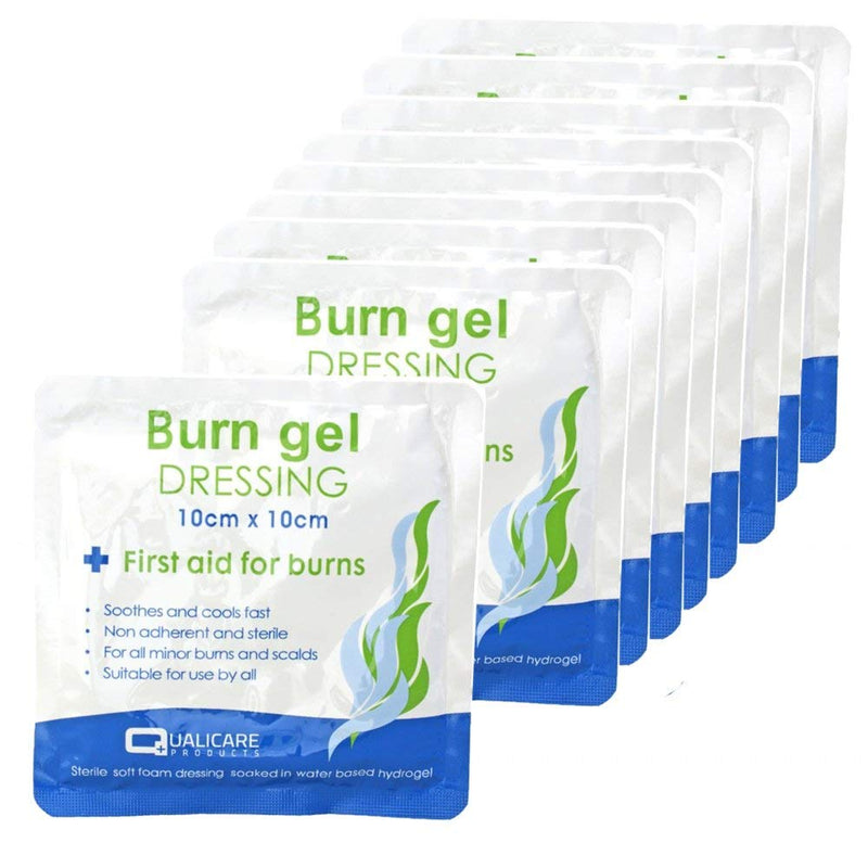 (BOX OF 10) First Aid Burn Gel Dressing 10cm x 10cm Medium Size - Emergency Burncare for Scolds & Burns - BeesActive Australia