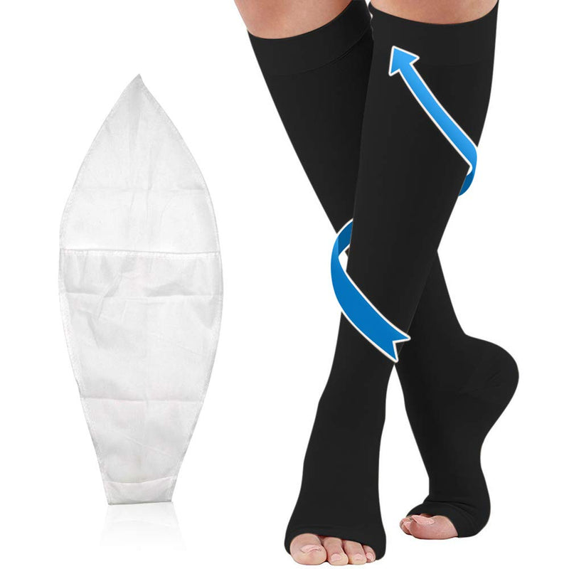 Compression Socks 20-30mmHg Open Toe with Free Auxiliary Wear Socks Sleeve Professional Care for Ankle,Varicose Veins, Calf Edema Pain Relief Suitable for Nurses Maternity Flight Travel Men Women XXL Black-XXL - BeesActive Australia