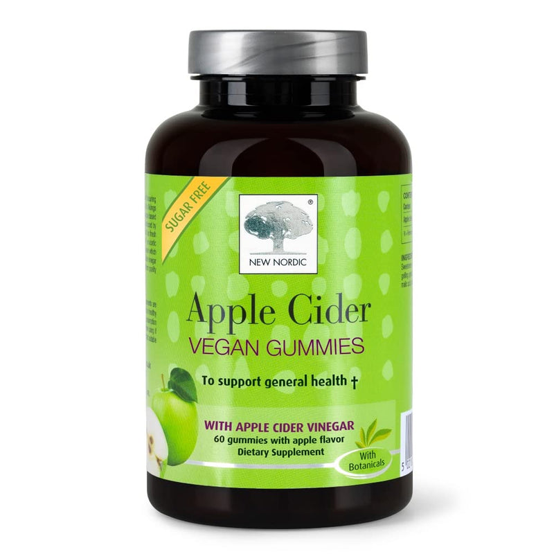 New Nordic Apple Cider Vinegar Gummies 60 Pack - with The Mother - Sugar Free Vegan Supplement Vitamins - Suitable for Men and Women - Dairy and Gluten Free - BeesActive Australia