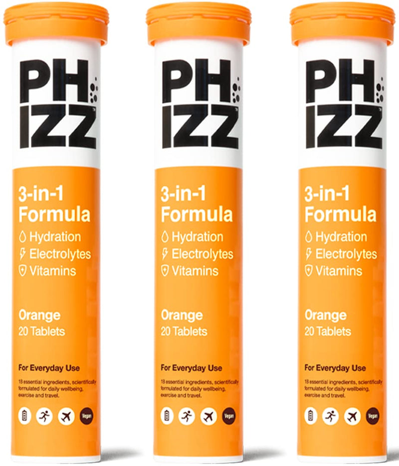 Phizz Electrolyte Multivitamin Hydration Tablets - 18 Vitamins & Minerals, Energy Boost (Orange, 60 Tablets) Orange 60 Count (Pack of 1) - BeesActive Australia