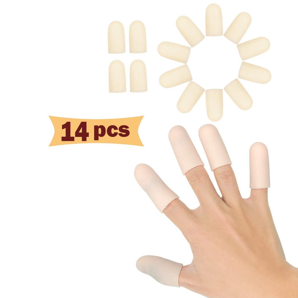 Finger Protectors, Gel Finger Cots 14 Pcs Finger Bandage, New Material Finger Support Thumb Protector for Trigger Finger, Hand Eczema, Finger Cracking, Finger Arthritis (14Pcs, M Size) Nude 14PCS Middle Size - BeesActive Australia