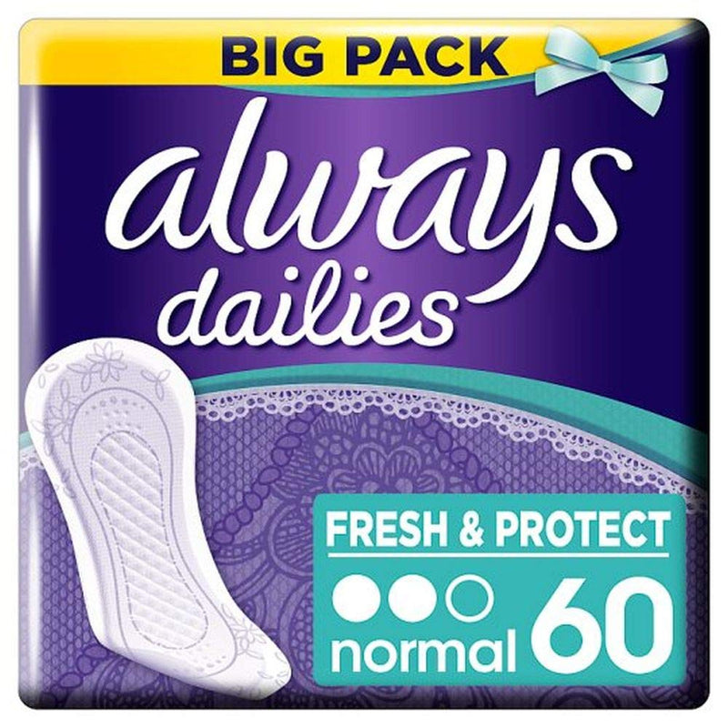 Always Dailies Fresh & Protect Panty Liners Normal, Pack of 60 60 Count (Pack of 1) - BeesActive Australia