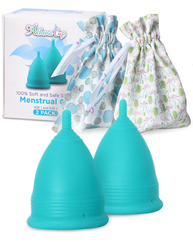 Menstrual Cups Set 2 Pack - (Large and Small) - Premium Reusable Period Cup Set for Regular and Heavy Flow - Insert Easier with The Athena Form Fit Rim - Solid Pink Size 1 and 2 - by Athena Cup Solid Blue - BeesActive Australia