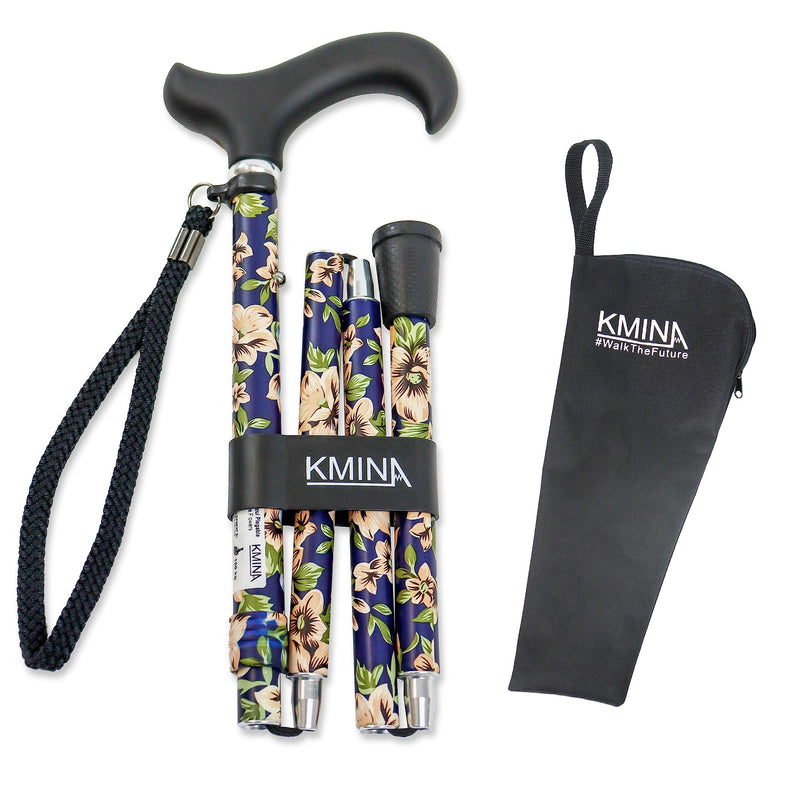 KMINA PRO - Folding Walking Sticks for Ladies, Floral Walking Sticks for Disabled, Folding Walking Sticks for Women, Adjustable Walking Cane for Women, Aluminium Walking Stick Flowers, Flowers Cane Blue - Folding - BeesActive Australia