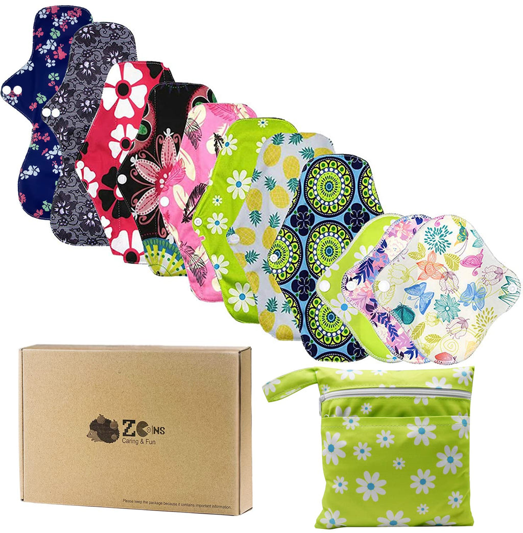 ZCOINS 11 Pieces Mix Size Reusable Sanitary Towels for Light Medium Heavy Flow and Night Cloth Sanitary Pad - BeesActive Australia