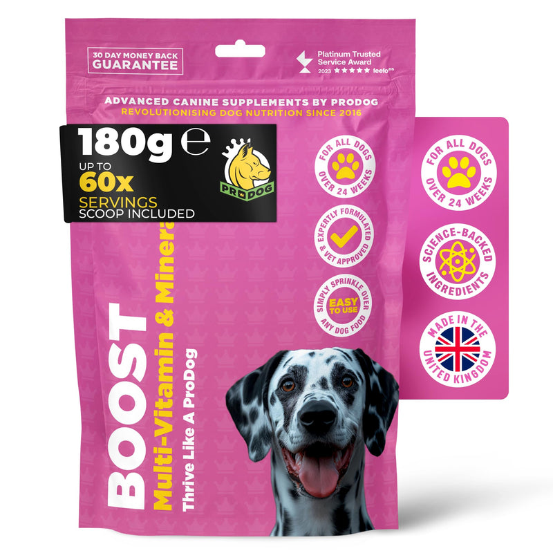 ProDog Boost Dog Multivitamin & Mineral Supplement - 28 Essential Nutrients - For All Dogs (30 Servings) (90 Gram) (180 Gram) 60 Servings (Pack of 1)