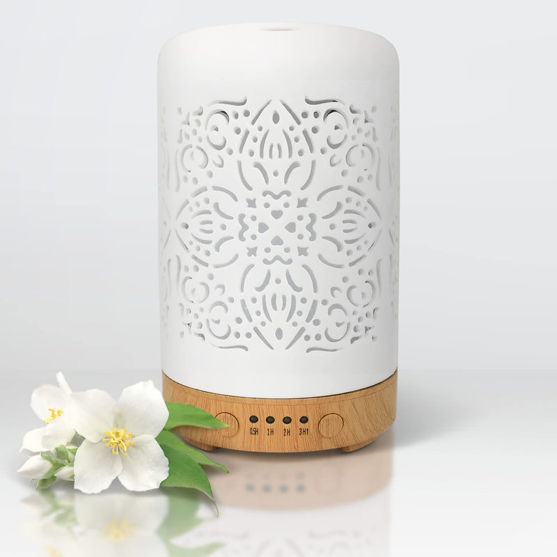 Earnest Living Essential Oil Diffuser for Home White Ceramic Aromatherapy Diffuser 100ml Timers Night Lights and Auto Off Function Essential Oils for Humidifier Electric Aroma Diffuser Office Ceramic Classic - BeesActive Australia