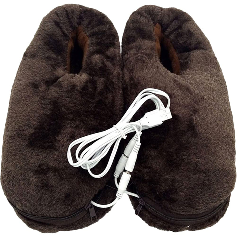 Healifty USB Electric Heating Slippers Foot Warmer Electric Heated Up Shoes Winter Shoes for Adult Brown (Medium) - BeesActive Australia