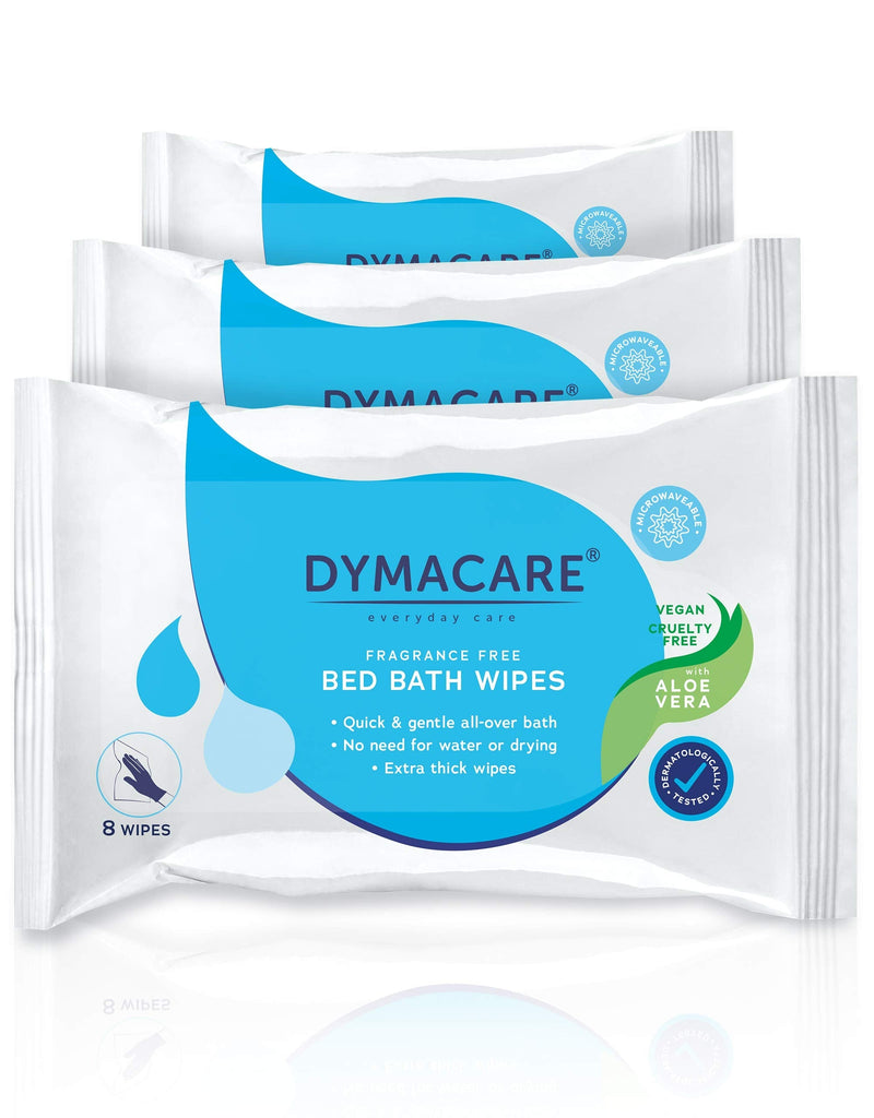 DYMACARE Unfragranced Bed Bath Wipes | Premium Unscented Skin Cleansing Shower Wipes for Adults and Elderly | No Water Microwaveable Body Wet Wipes with Aloe Vera | 3 Packs (24 Wipes in Total) 3 Packs (24 wipes in total) - BeesActive Australia