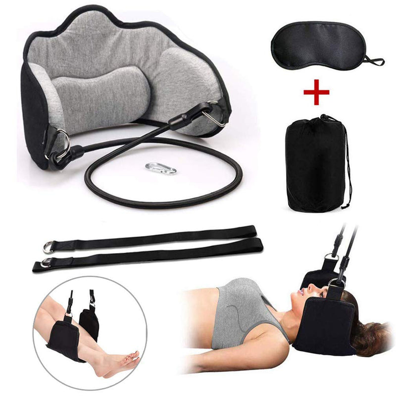 Hammock for Neck, Portable Cervical Traction Device Neck Shoulder Muscles Pain Relief, Memory Foam Neck Relax Massager Care Tool with Eye Mask, for Office Worker Teacher Driver (Light Grey) Light Grey - BeesActive Australia