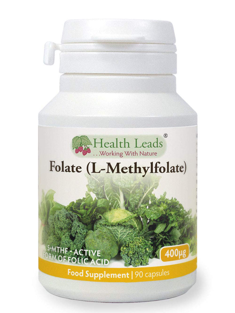 Folate (L-Methylfolate) 400?g x 90 Capsules - 5-MTHF Active Form of Folic Acid/Vitamin B9 - Supports Normal Maternal Tissue Growth During Pregnancy - PRENATAL- Magnesium Stearate Free - Made in Wales - BeesActive Australia