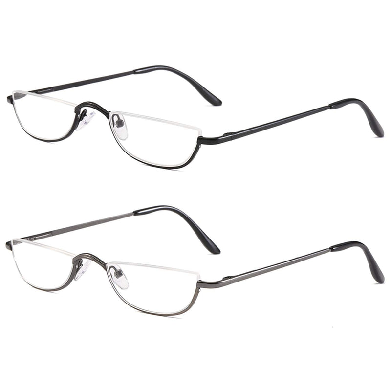 KoKoBin Half Frame Reading Glasses Spring Hinges for Men Women Slim Half Moon Lens Readers Metal Semi Rimless eyewear Black/Gray 3.0 Dioptres - BeesActive Australia