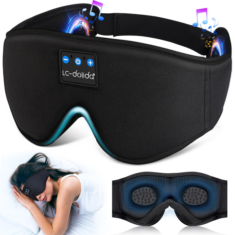 3D Sleep Mask with Sleep Headphones,Blackout Sleeping Eye Mask for Women/Men,Breathable and 0 Pressure Blindfold, Night Dream Mask with Travel Bag for Traveling Napping Rest Black - BeesActive Australia