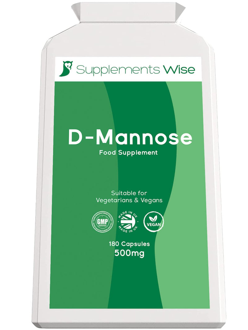 D-Mannose Capsules - 500mg x 180 - Cystitis Treatment for Women and Men - Urinary Tract, UTI and Bladder Support - 1500mg Dmannose Powder Per Serving - D Mannose for UTI and Water Infection Relief 180 Count (Pack of 1) - BeesActive Australia